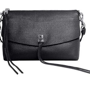 Sleek Black Leather Crossbody Bag with Silver Hardware